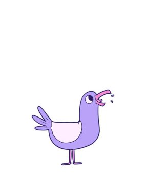 stretching up animation of Cartoon doodle of bright Bird