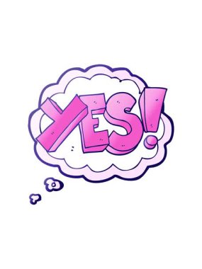 Düşünce baloncuğu çizgi filminin basınçlı animasyonu Evet sembol