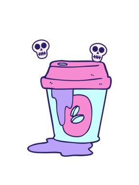 dağınık kahve fincanı çizgi filminin kafatası animasyonu