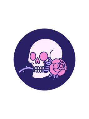 Kafatası ve gül simgesinin ikonik dövme biçiminin radyoaktif parlayan animasyonu