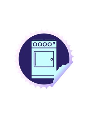 Bir fırın ve fırının dairesel kabuk soyma etiketi çizgi filminin yıldız patlaması etkisi animasyonu