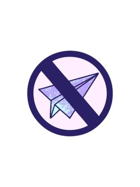 radioactive glowing animation of retro grunge texture cartoon of a no paper aeroplane sign