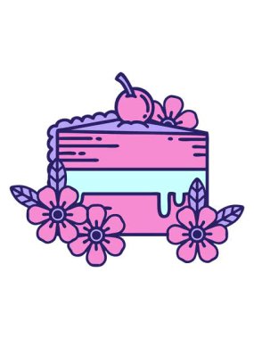 Parlak ışık efektleri geleneksel bir pasta ve çiçek dilimi şeklinde dövme animasyonu