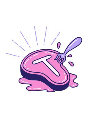 power up animation of a illustration of a traditional tattoo style steak and fork