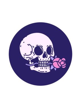 Bir kafatası ve gülün ikonik dövme çiziminin dikkat çekici animasyonu