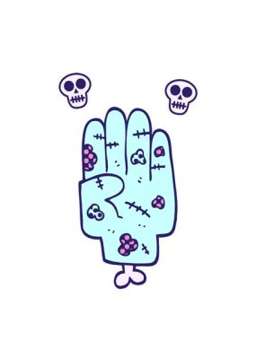 Çizgi roman stili zombi elinin kafatası animasyonu
