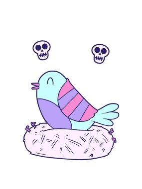 Yuvadaki çizgi film kuşunun kafatası animasyonu