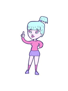 Karikatürdeki çekici kızın hareketli animasyonu.