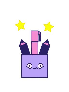 dönen yıldızların çizgi filmi. Bir kalem kabı tasarımının sevimli karikatürü.