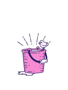 Bir kova suya tünemiş geleneksel dövme stili bir kuşun canlandırmasının yükselişi ve yüzüşü