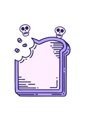 spinning skulls animation of iconic tattoo style of a bitten slice of bread