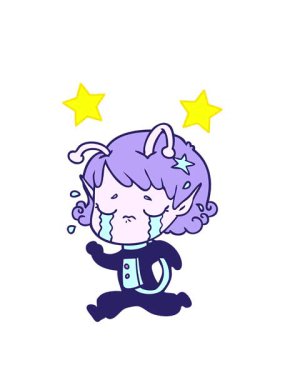 dönen yıldızlar çizgi film karakteri ağlayan uzaylı kızın animasyonu.