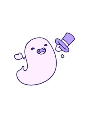 attention grabbing animation of cartoon of a happy halloween ghost with top hat