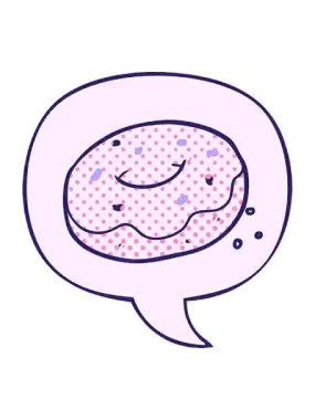 shivering motion animation of cartoon donut with sprinkles with speech bubble in comic book style