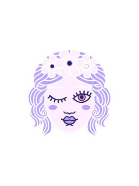 Dövme stili imajının göz kırpan bir bakirenin canlandırması