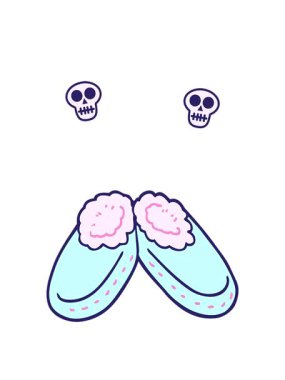 Çizgi film animasyonunun dönen kafatasları rahat terlikler.