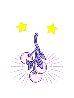 spinning stars animation of illustration of a traditional tattoo style mistletoe berries