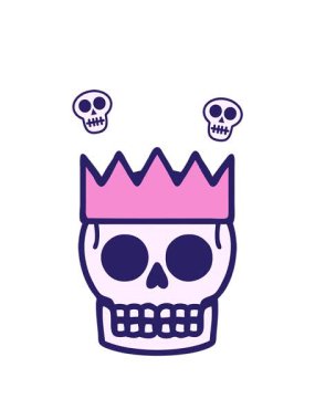 Kafataslarını döndüren dövme animasyonu geleneksel bir kafatası ve taç tarzında.