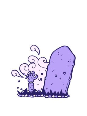 Karikatür zombisinin mezardan yükselişinin animasyonu.