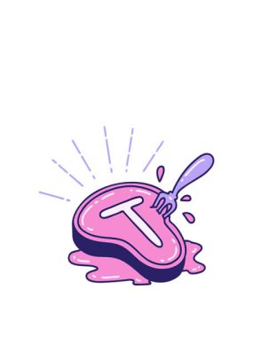 stretching up animation of a illustration of a traditional tattoo style steak and fork