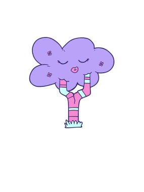 rise and float animation of cartoon tree with face