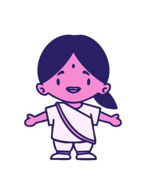 Kollarını açıp çizgi film izleyen mutlu Hintli kadının animasyonunu görüntüle.