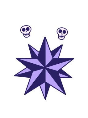 Bir yıldız karalaması ikonik dövme görüntüsünün kafatası animasyonu