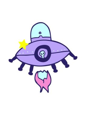 Parıldayan yıldızlar çizgi film animasyonunu etkiler. Uzaylı uzay gemisini çizer.