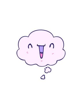 Düşünce baloncuklu sevimli mutlu çizgi film suratının gösterişli satış animasyonu