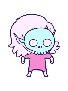 Kafatası maskesi takan mutlu elf kızının animasyonunu salla ve durdur.