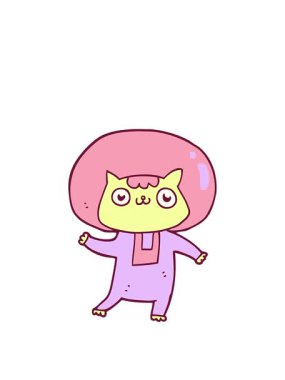 Parlak renkli çizgi film uzay kedisinin animasyonunu genişletiyor