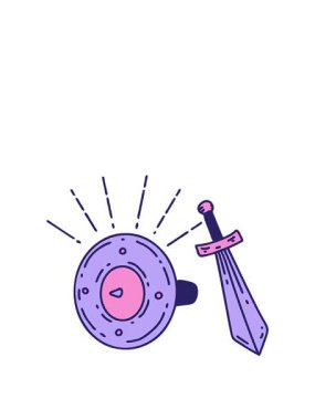 Geleneksel dövme stili bir kalkanın ve kılıcın canlandırmasını genişletiyorum.