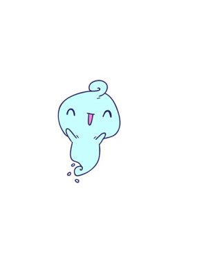 Çizgi film illüstrasyonunun yatay titreşimli animasyonu tatlı Kawaii hayalet.