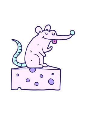 Çizgi film faresinin peynir üzerinde oturuş efektini renklendir