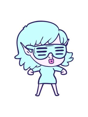 Pikselleştirme efekti güzel elf kız çizgi film animasyonu