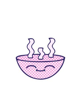 Bir kase sıcak çorbanın çizgi romandaki çizgi filmlerinin yanıp sönen radyan çizgileri.