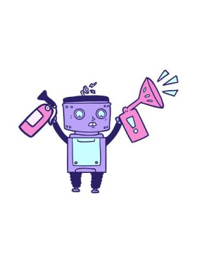 Komik çizgi film robotunun basınçlı animasyonu