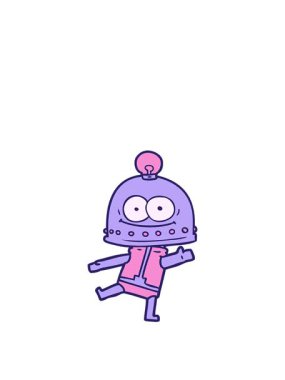 Mutlu çizgi film robotunun ampullü animasyonunu büyütüyorum.