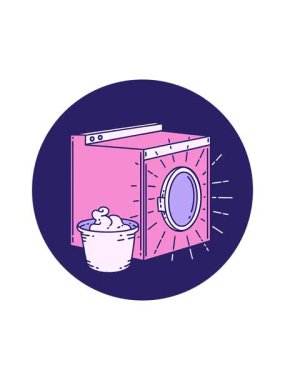 Dikkat çekici bir dövme stili çamaşır makinesi ikonu.