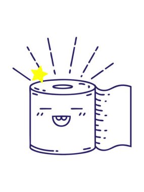 Parlayan yıldızlar, geleneksel siyah çizgili dövme tarzı tuvalet kağıdı karakterinin canlandırmasını etkiler.