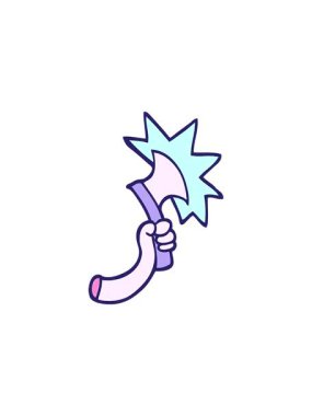 radioactive glowing animation of hand drawn doodle style cartoon arm with axe