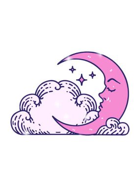 Hilal ve bulutların simgesel dövme tarzının simgesel etkisi.