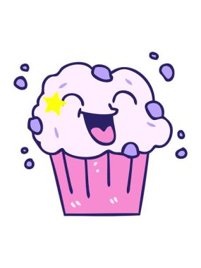 Parıldayan yıldızlar, el çizimi, tuhaf çizgi film, mutlu kek hareketini etkiler.