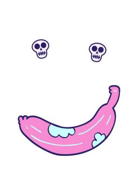 Çizgi film karalamalarının kafatası animasyonları muza dönüşüyor.