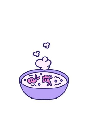 Buharda pişen bir Japon karidesinin animasyonunu genişletiyor.