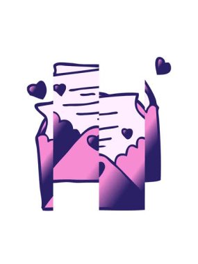 Karikatür karikatür aşk mektubunun bölünmüş hareketi.