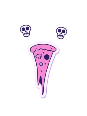 Bir dilim pizzanın el yapımı karikatür karikatürü çizimi.