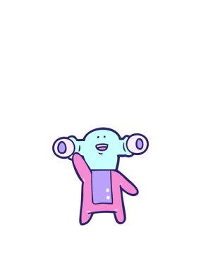 Arkadaş canlısı çizgi film uzaylı el sallamasının zıplama hareketi.