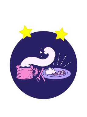 dönen yıldızlar dövme stili kahvaltı ve kahvenin animasyonu