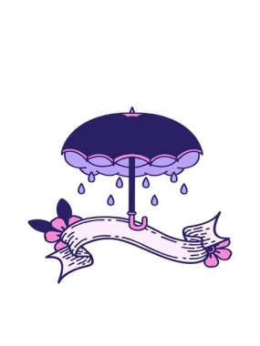 geleneksel dövmenin hareketli animasyonu bir şemsiye bayrağı ve fırtına bulutu ile